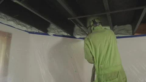 Rim Joist Spray Foam Insulation Home Weatherization Stock Footage 340923932