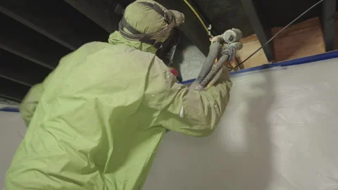Rim Joist Spray Foam Insulation Home Weatherization Stock Footage 340923979