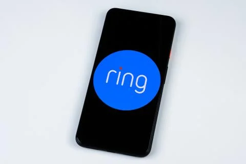 Ring app logo on a smartphone screen Stock Photos