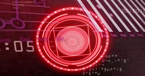 Ring appearing, red HUD pulsing, pointer moving from lower-left to center, index 스톡 동영상 328685514