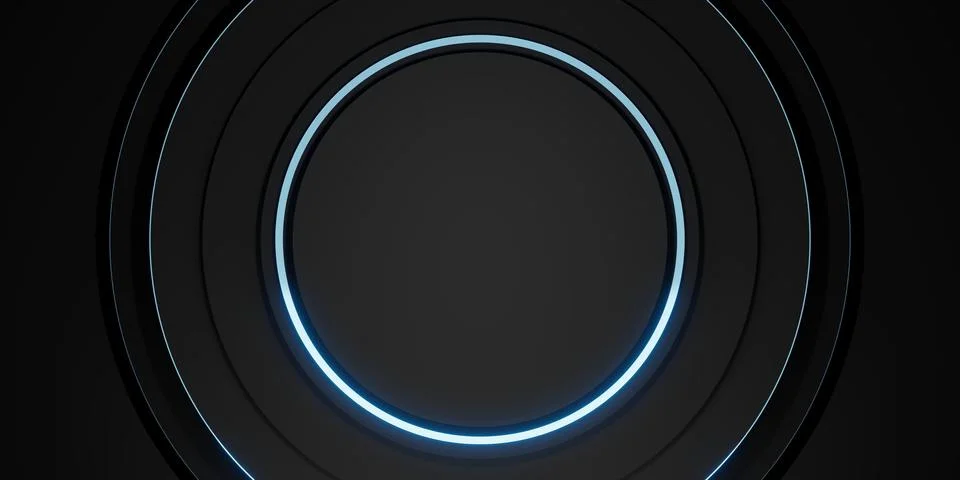 Ring background black display stand laser ring and neon light glow 3d illustr Stock Illustration