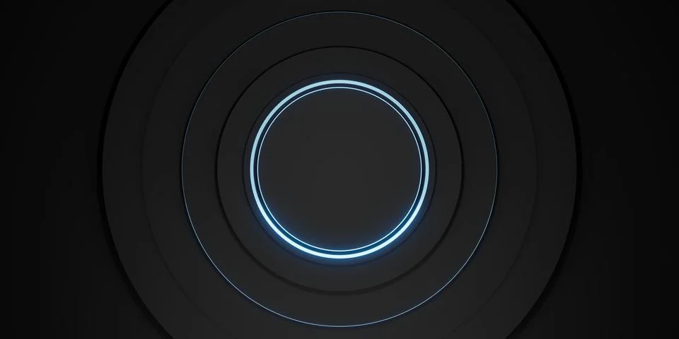 Ring background black display stand laser ring and neon light glow 3d illustr Stock Illustration