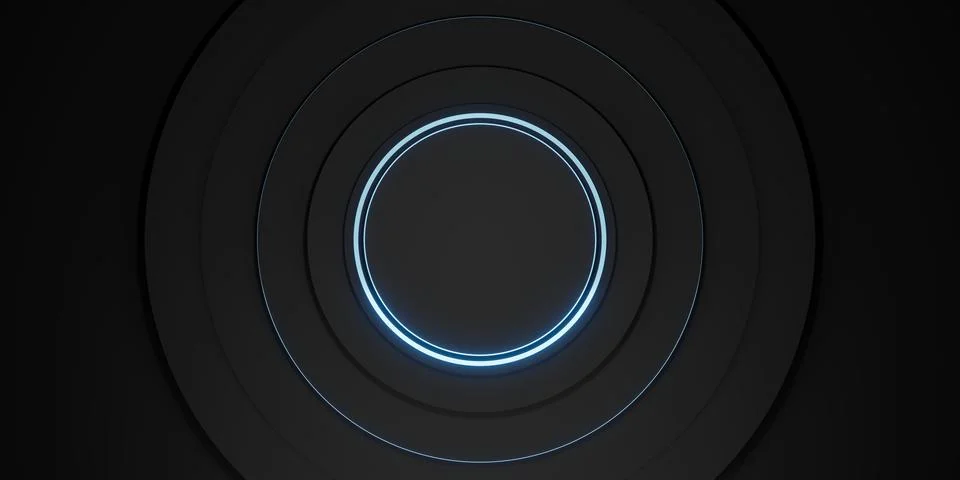 Ring background black display stand laser ring and neon light glow 3d illus.. Stock Illustration