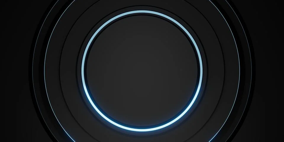 Ring background black display stand laser ring and neon light glow 3d illus.. Stock Illustration