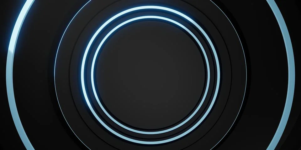 Ring background black display stand laser ring and neon light glow 3d illus.. Stock Illustration
