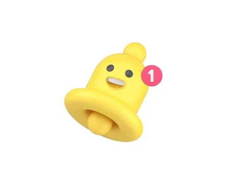 Ring bell incoming notification comic emoticon character 3d icon realistic ve Stock Illustration