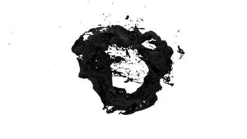 Ring of black turbulent color transforms into drop - on white, + alpha (FULL HD) Stock Footage 80521213