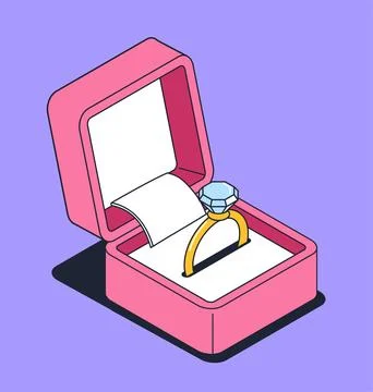 Ring box with diamond ring. Vector illustration Stock Illustration