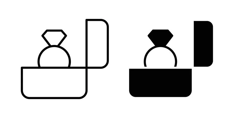 Ring box icon solid, line, and editable vector set. Illustrazione stock