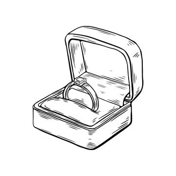 Ring box, proposal in engraving style, sketch. Vector illustration. Stock Illustration