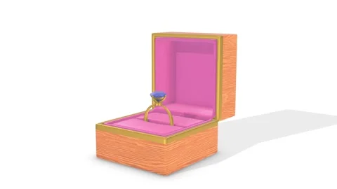 Ring Box on a White Floor. Stylized Wooden Ring Box 3D Animation. 4K Stock Footage 309730410