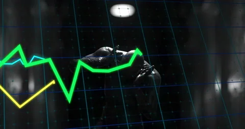 In ring, boxer with financial graph animation overlay, symbolizing economic Stock Footage 304766141