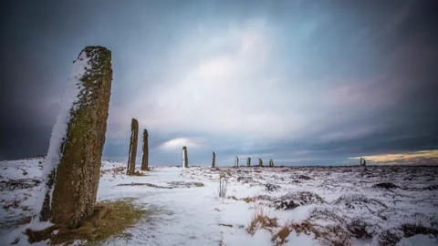 Ring of Brodgar in Stenness Orkney during Winter Snow 4K Time Lapse Stock-Footage 253194775