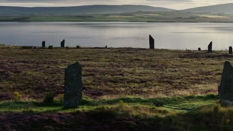 Ring of Brodgar Stone Circle, Close-Up 4K Drone View, Orkney, Scotland Stock Footage 258326721