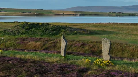 Ring of Brodgar Stone Circle, Close-Up 4K Drone Clip Megaliths, Orkney, Scotland Stock Footage 258341362