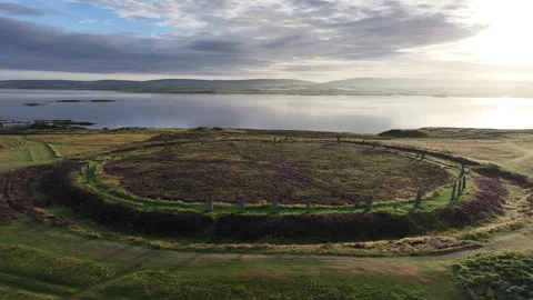 Ring of Brodgar Stone Circle, Descending 4K Drone View, Orkney, Scotland Stock Footage 258334558