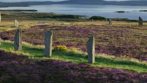 Ring of Brodgar Stone Circle, Epic Long 4K Drone Clip, Orkney, Scotland Stock Footage 258358565