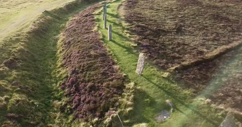 Ring of Brodgar Stone Circle Orkney Drone Flight close up 2K Stock Footage