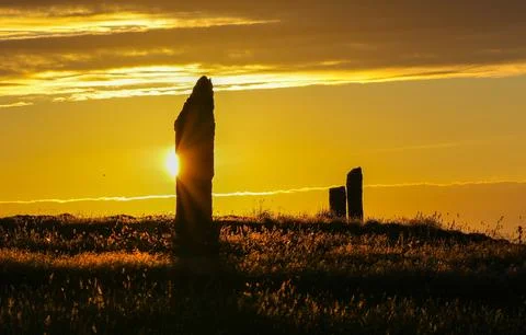 Ring of Brodgar at sunset Stock Photos