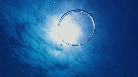 Ring bubble moves up in the sea. Bubble rises towards surface Stock Footage 175175244