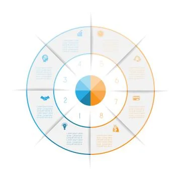 Ring from colored lines infographic eight number options Stock Illustration