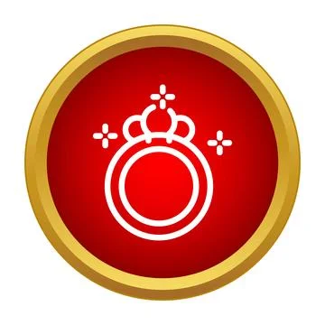 Ring with crown outline icon on red background Stock Illustration