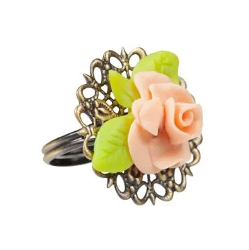 Ring delicate rose. material plastic Stock Photos
