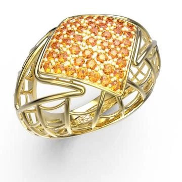 Ring with diamond and pave. 3D illustration Stock Illustration
