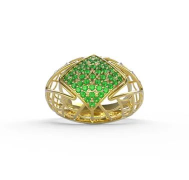 Ring with diamond and pave. 3D illustration Stock Illustration