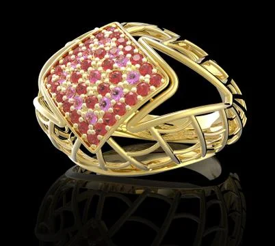 Ring with diamond and pave. 3D illustration Stock Illustration