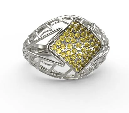 Ring with diamond and pave. 3D illustration Illustrazione stock