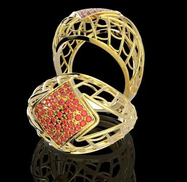 Ring with diamond and pave. Stock Illustration