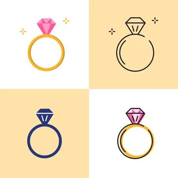 Ring with diamond icon set in flat and line styles Stock Illustration