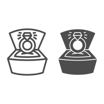 Ring with diamond in open box line and solid icon, valentine day concept イラスト素材