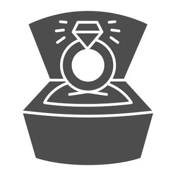 Ring with diamond in open box solid icon, valentine day concept, wedding ring 스톡 일러스트