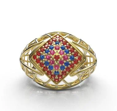 Ring with diamonds. Diamond pave. 3D illustration Stock Illustration
