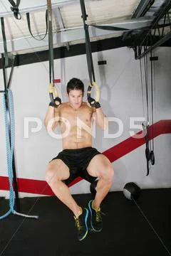 Ring dip crossfit exercise. Stock Photos