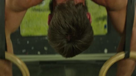 Ring Dip exercise, upside down (BMCC 2.5K - 2400x1350) Stock Footage 47986828