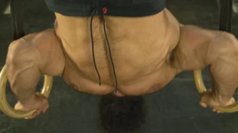 Ring Dip exercise, upside down (BMCC 2.5K - 2400x1350) Stock Footage 47988170