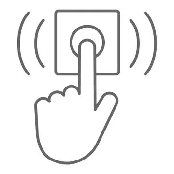 Ring door bell thin line icon, delivery symbol, Hand push bell button vector Illustrazione stock