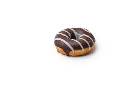 Ring doughnut with chocolate icing isolated on white Stock Photos