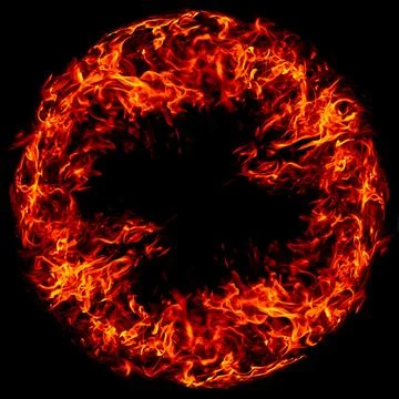 Ring of fire on black background. Burning fire circle with flames. Flame ring Stock Photos
