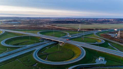 Ring fork of the roads is a view from above. Safe traffic. Stock Photos