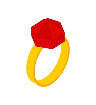 Ring with garnet isolated. Engagement ring with precious stone. Illustrazione stock
