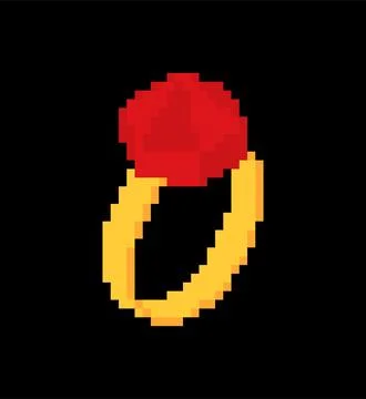 Ring with garnet pixel art. 8 bit Engagement ring with precious stone. pixe.. Stock Illustration