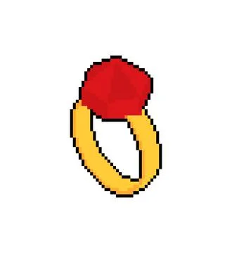 Ring with garnet pixel art. 8 bit Engagement ring with precious stone. pixe.. Stock Illustration