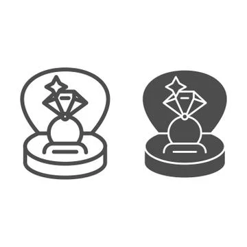 Ring in a gift box line and glyph icon. Engagement ring vector illustration Stock Illustration