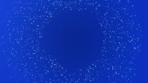 Ring of glowing particles bursting outward from the centre on a blue background Vídeo Stock 344781559