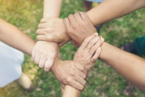 Ring of hands teamwork showing top view Foto stock