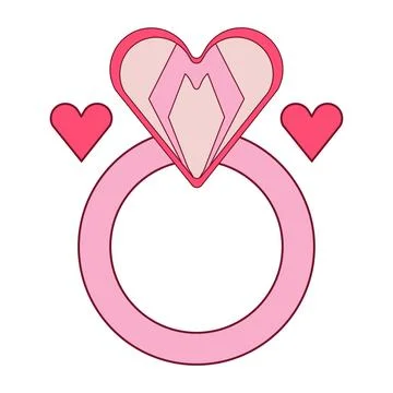 Ring with a heart flat style. Rings with heart diamonds Stock Illustration